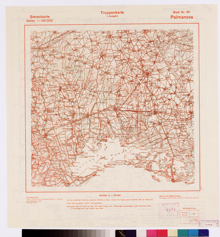 (N:8815) TRUPPENKARTE - STEREOKARTE - (CARTA STEREOSCOPICA PER USO MILITARE) - Foglio 40 - Palmanova (B0008575) Carte e stampe antiche: riproduzione a colori su carta (formato A2)
