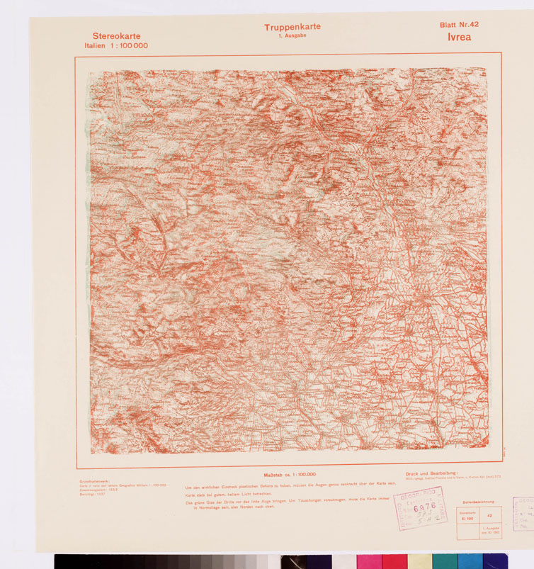 (N:8813) TRUPPENKARTE - STEREOKARTE - (CARTA STEREOSCOPICA PER USO MILITARE) - Foglio 42 - Ivrea (B0008579) Carte e stampe antiche: riproduzione a colori su carta (formato A2)