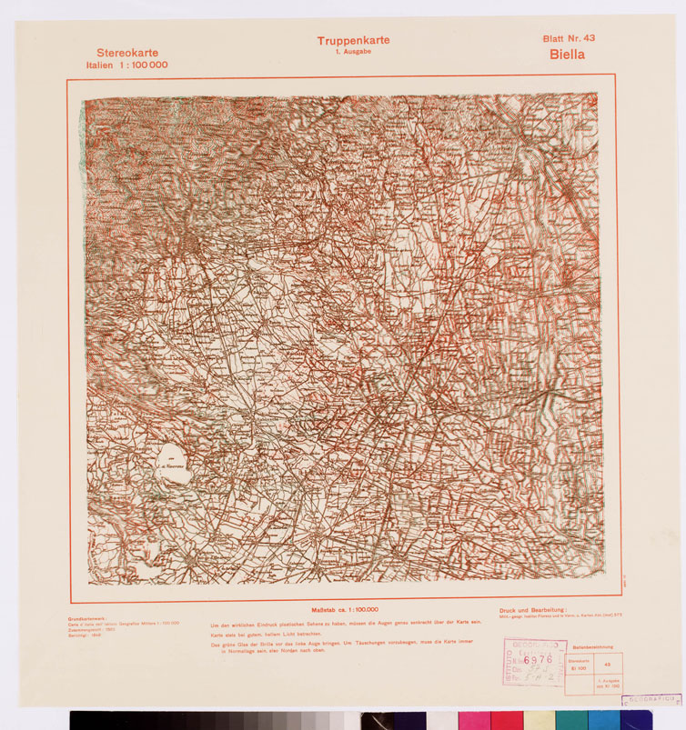 (N:8812) TRUPPENKARTE - STEREOKARTE - (CARTA STEREOSCOPICA PER USO MILITARE) - Foglio 43 - Biella (B0008580) Carte e stampe antiche: riproduzione a colori su carta (formato A2)