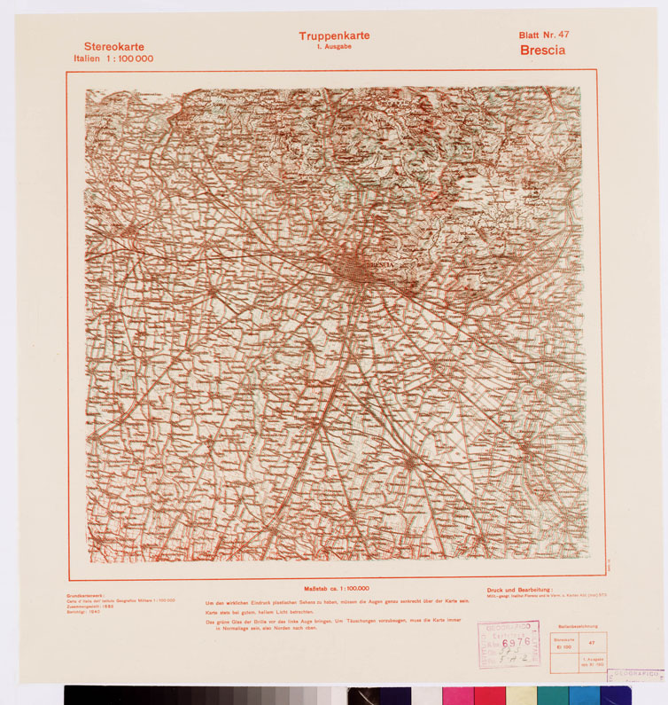 (N:8810) TRUPPENKARTE - STEREOKARTE - (CARTA STEREOSCOPICA PER USO MILITARE) - Foglio 47 - Brescia (B0008582) Carte e stampe antiche: riproduzione a colori su carta (formato A2)