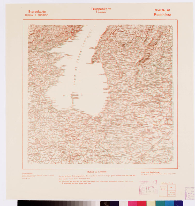 (N:8809) TRUPPENKARTE - STEREOKARTE - (CARTA STEREOSCOPICA PER USO MILITARE) - Foglio 48 - Peschiera (B0008583) Carte e stampe antiche: riproduzione a colori su carta (formato A2)