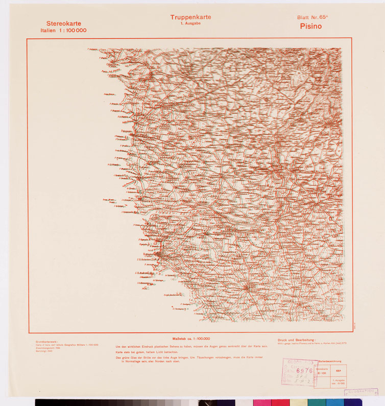 (N:8798) TRUPPENKARTE - STEREOKARTE - (CARTA STEREOSCOPICA PER USO MILITARE) - Foglio 65A - Pisino (B0008592) Carte e stampe antiche: riproduzione a colori su carta (formato A2)