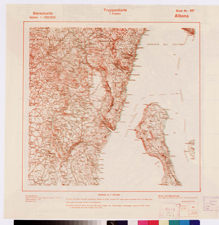 (N:8797) TRUPPENKARTE - STEREOKARTE - (CARTA STEREOSCOPICA PER USO MILITARE) - Foglio 65B - Albona (B0008593) Carte e stampe antiche: riproduzione a colori su carta (formato A2)