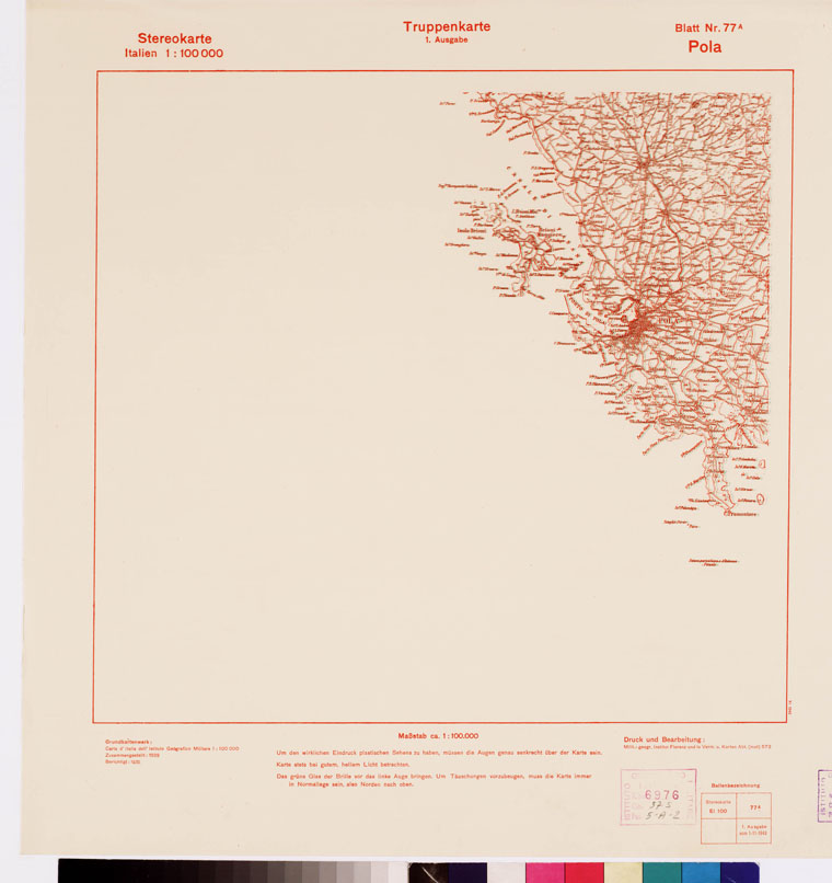 (N:8655) TRUPPENKARTE - STEREOKARTE - (CARTA STEREOSCOPICA PER USO MILITARE) - Foglio 77A - Pola (B0008602) Carte e stampe antiche: riproduzione a colori su carta (formato A2)