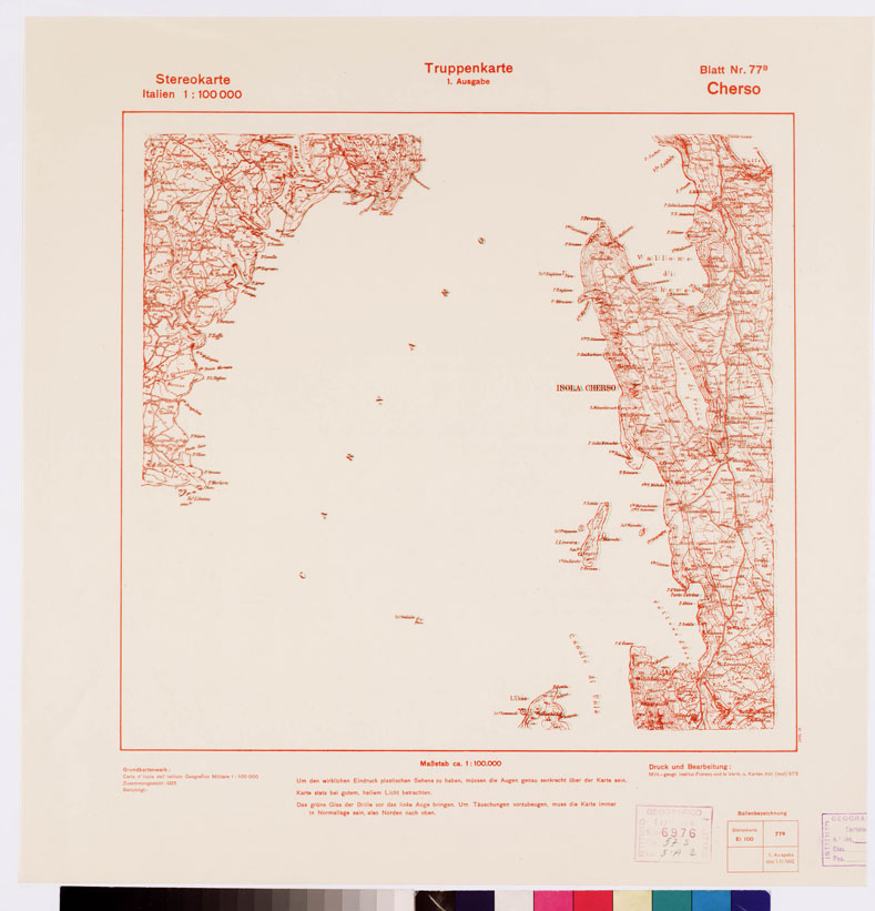 (N:8654) TRUPPENKARTE - STEREOKARTE - (CARTA STEREOSCOPICA PER USO MILITARE) - Foglio 77B - Cherso (B0008603) Carte e stampe antiche: riproduzione a colori su carta (formato A2)