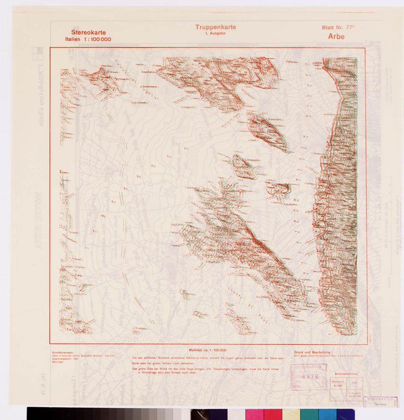 (N:8653) TRUPPENKARTE - STEREOKARTE - (CARTA STEREOSCOPICA PER USO MILITARE) - Foglio 77C - Arbe (B0008604) Carte e stampe antiche: riproduzione a colori su carta (formato A2)