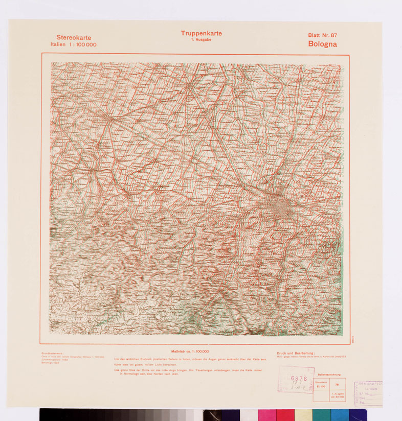 (N:11403) TRUPPENKARTE - STEREOKARTE - (CARTA STEREOSCOPICA PER USO MILITARE) - Foglio 87 - Bologna (B0008614) Carte e stampe antiche: riproduzione a colori su carta (formato A2)