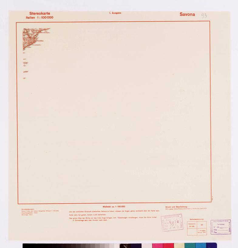 (N:12915) TRUPPENKARTE - STEREOKARTE - (CARTA STEREOSCOPICA PER USO MILITARE) - Foglio 93 - Savona (B0008621) Carte e stampe antiche: riproduzione a colori su carta (formato A2)