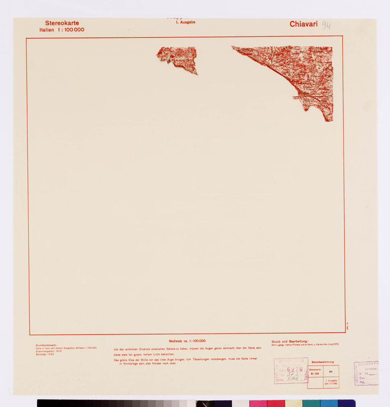 (N:13019) TRUPPENKARTE - STEREOKARTE - (CARTA STEREOSCOPICA PER USO MILITARE) - Foglio 94 - Chiavari (B0008622) Carte e stampe antiche: riproduzione a colori su carta (formato A2)