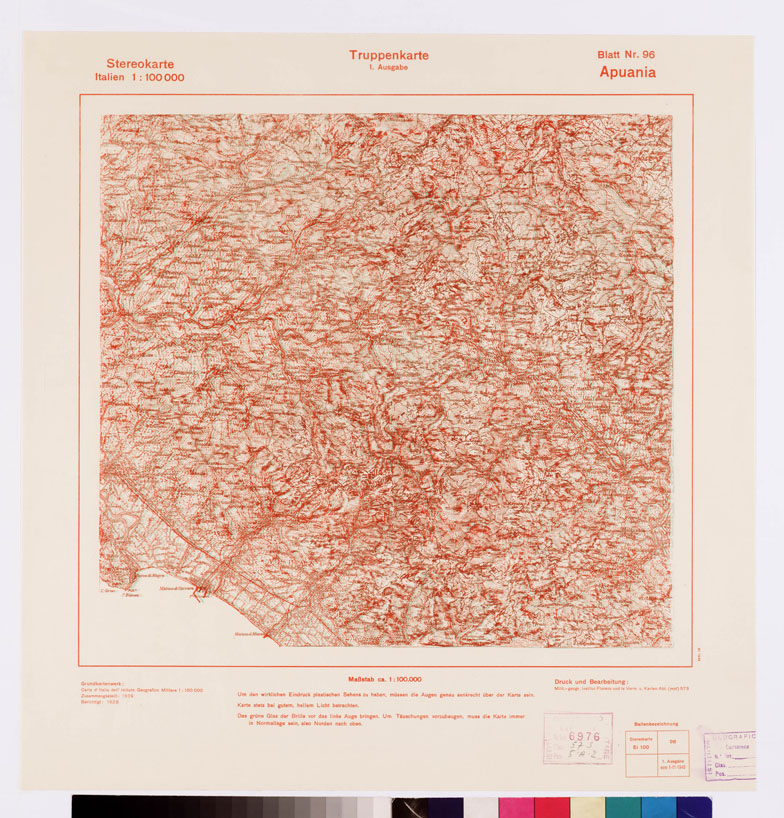 (N:13044) TRUPPENKARTE - STEREOKARTE - (CARTA STEREOSCOPICA PER USO MILITARE) - Foglio 96 - Apuania (B0008624) Carte e stampe antiche: riproduzione a colori su carta (formato A2)