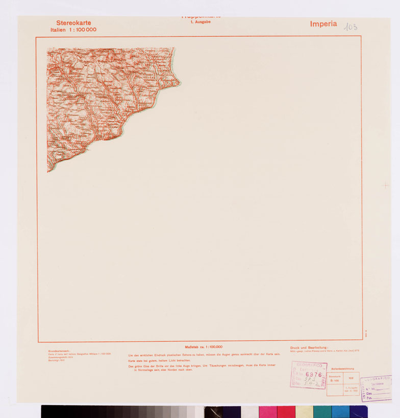 (N:9649) TRUPPENKARTE - STEREOKARTE - (CARTA STEREOSCOPICA PER USO MILITARE) - Foglio 103 - Imperia (B0008629) Carte e stampe antiche: riproduzione a colori su carta (formato A2)