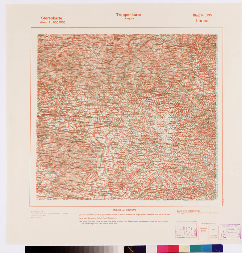 (N:9646) TRUPPENKARTE - STEREOKARTE - (CARTA STEREOSCOPICA PER USO MILITARE) - Foglio 105 - Lucca (B0008631) Carte e stampe antiche: riproduzione a colori su carta (formato A2)