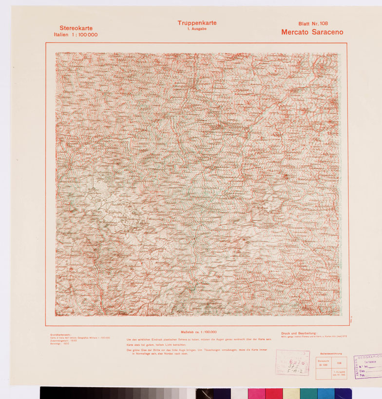 (N:9494) TRUPPENKARTE - STEREOKARTE - (CARTA STEREOSCOPICA PER USO MILITARE) - Foglio 108 - Mercato Saraceno (B0008634) Carte e stampe antiche: riproduzione a colori su carta (formato A2)