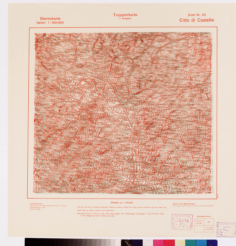 (N:9487) TRUPPENKARTE - STEREOKARTE - (CARTA STEREOSCOPICA PER USO MILITARE) - Foglio 115 - Citt di Castello (B0008641) Carte e stampe antiche: riproduzione a colori su carta (formato A2)