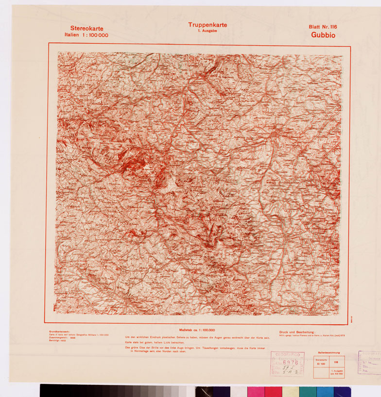 (N:9486) TRUPPENKARTE - STEREOKARTE - (CARTA STEREOSCOPICA PER USO MILITARE) - Foglio 116 - Gubbio (B0008642) Carte e stampe antiche: riproduzione a colori su carta (formato A2)