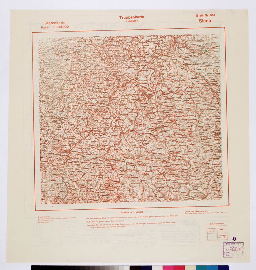 (N:9357) TRUPPENKARTE - STEREOKARTE - (CARTA STEREOSCOPICA PER USO MILITARE) - Foglio 120 - Siena (B0008645) Carte e stampe antiche: riproduzione a colori su carta (formato A2)