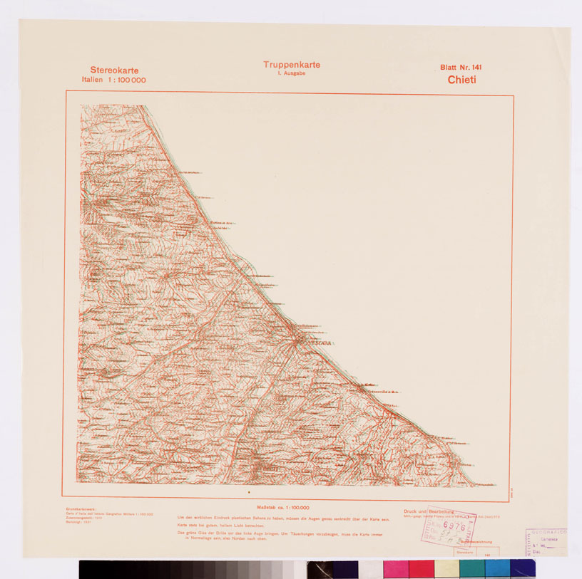 (N:8867) TRUPPENKARTE - STEREOKARTE - (CARTA STEREOSCOPICA PER USO MILITARE) - Foglio 141 - Chieti (B0008665) Carte e stampe antiche: riproduzione a colori su carta (formato A2)