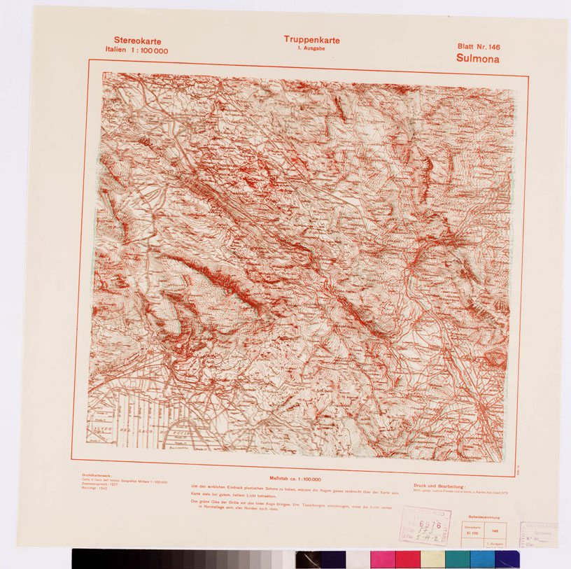 (N:8862) TRUPPENKARTE - STEREOKARTE - (CARTA STEREOSCOPICA PER USO MILITARE) - Foglio 146 - Sulmona (B0008670) Carte e stampe antiche: riproduzione a colori su carta (formato A2)