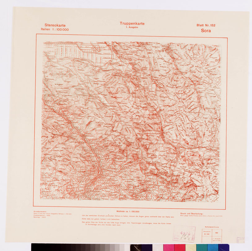 (N:8855) TRUPPENKARTE - STEREOKARTE - (CARTA STEREOSCOPICA PER USO MILITARE) - Foglio 152 - Sora (B0008676) Carte e stampe antiche: riproduzione a colori su carta (formato A2)