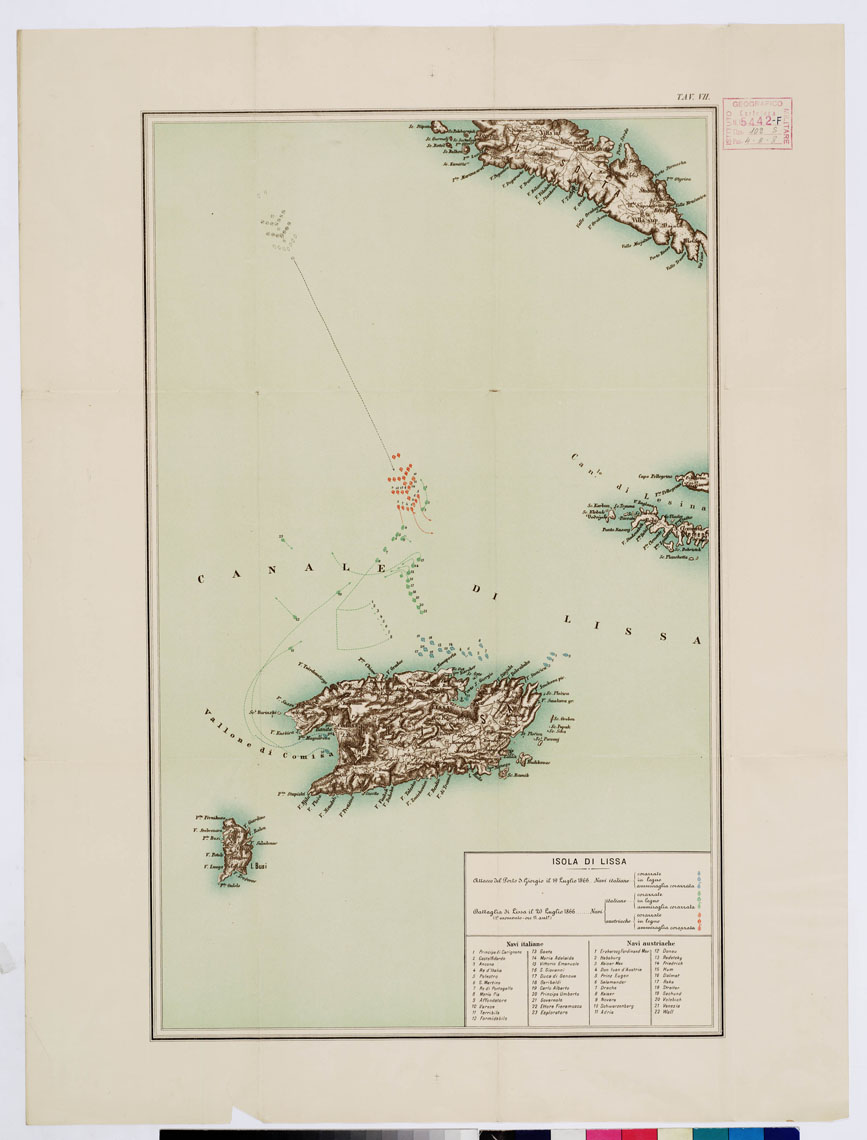 (N:16437) TEATRO DELLA GUERRA - BATTAGLIA DI LISSA (12 e 3 momento) - TAVOLE VII- VIII (B0009287) Carte e stampe antiche: riproduzione a colori su carta (formato A2)