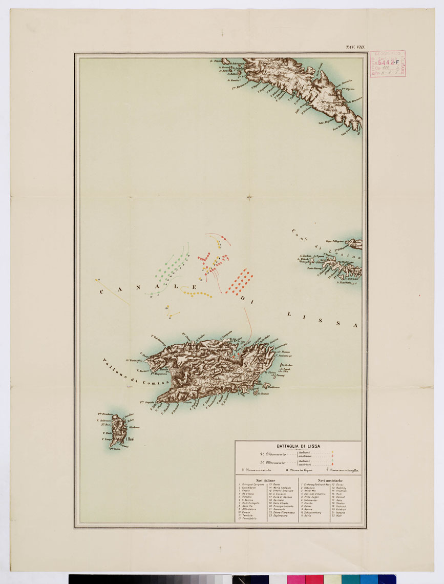 (N:16438) TEATRO DELLA GUERRA - BATTAGLIA DI LISSA (12 e 3 momento) - Tavola VII-VIII (B0009288) Carte e stampe antiche: riproduzione a colori su carta (formato A2)