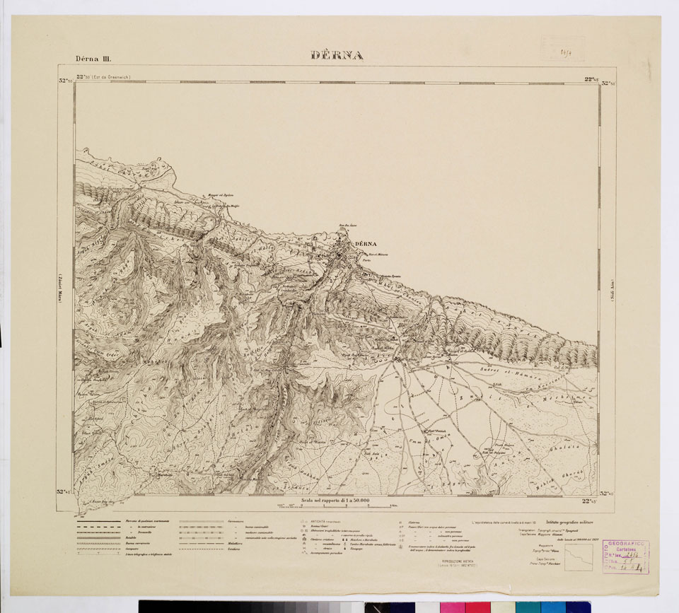 (N:7431) CARTA DELLA CIRENAICA AL 1:50.000 - DERNA III - Derna (B0009582) Carte e stampe antiche: riproduzione a colori su carta (formato A2)