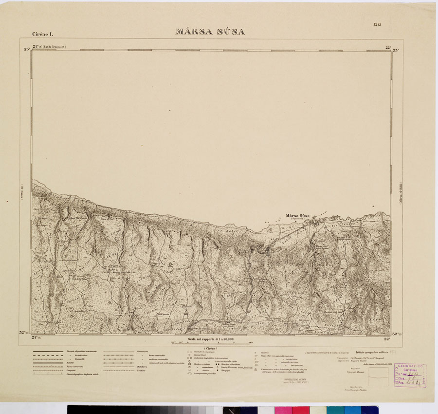 (N:7425) CARTA DELLA CIRENAICA AL 1:50.000 - CIRENE I - Marsa Susa (B0009599) Carte e stampe antiche: riproduzione a colori su carta (formato A2)