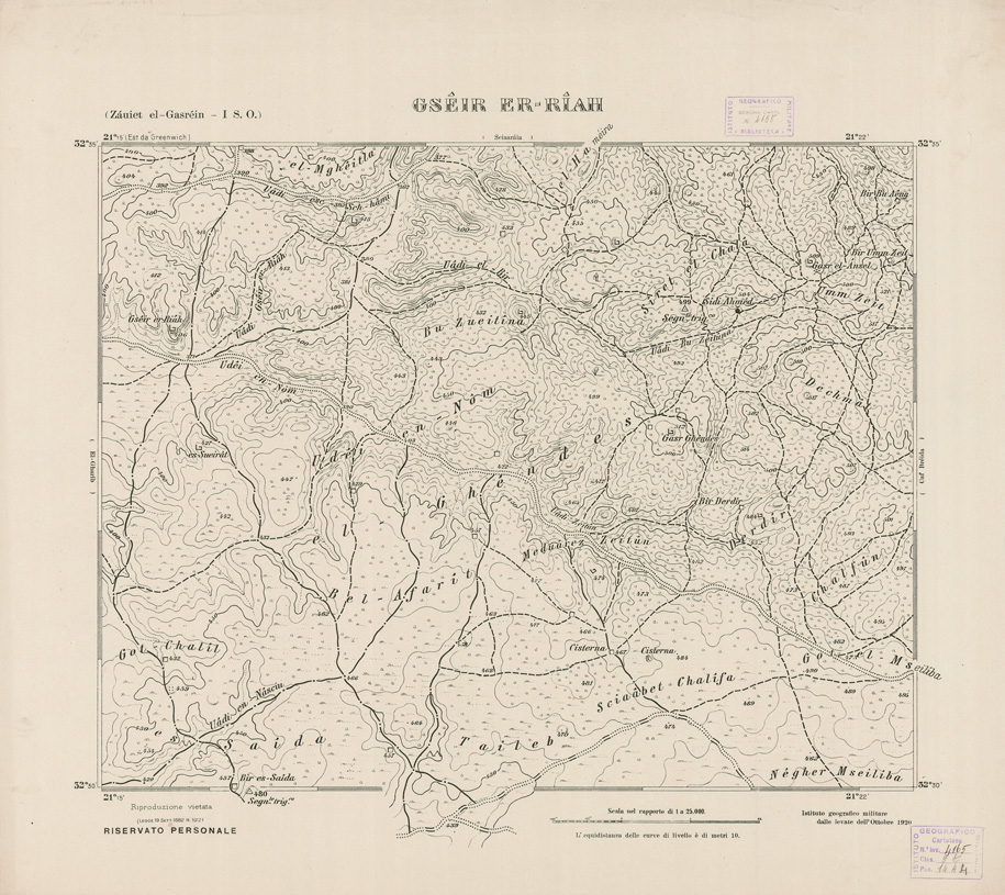 (N:2764) CARTA TOPOGRAFICA DELLA CIRENAICA AL 25.000 - ZAUIET EL GASREIN I S. O. - Gseir Er-Riah (B0009606) Carte e stampe antiche: riproduzione a colori su carta (formato A2)