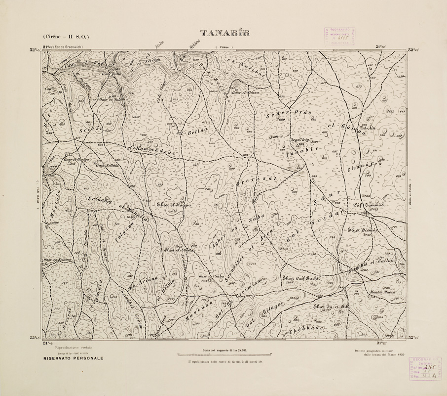 (N:2781) CARTA TOPOGRAFICA DELLA CIRENAICA AL 25.000 - CIRENE II S. O. - Tanabir (B0009613) Carte e stampe antiche: riproduzione a colori su carta (formato A2)
