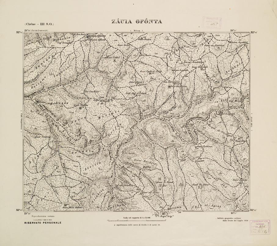 (N:2796) CARTA TOPOGRAFICA DELLA CIRENAICA AL 25.000 - CIRENE III S. O. - Zauia Gfonta (B0009618) Carte e stampe antiche: riproduzione a colori su carta (formato A2)