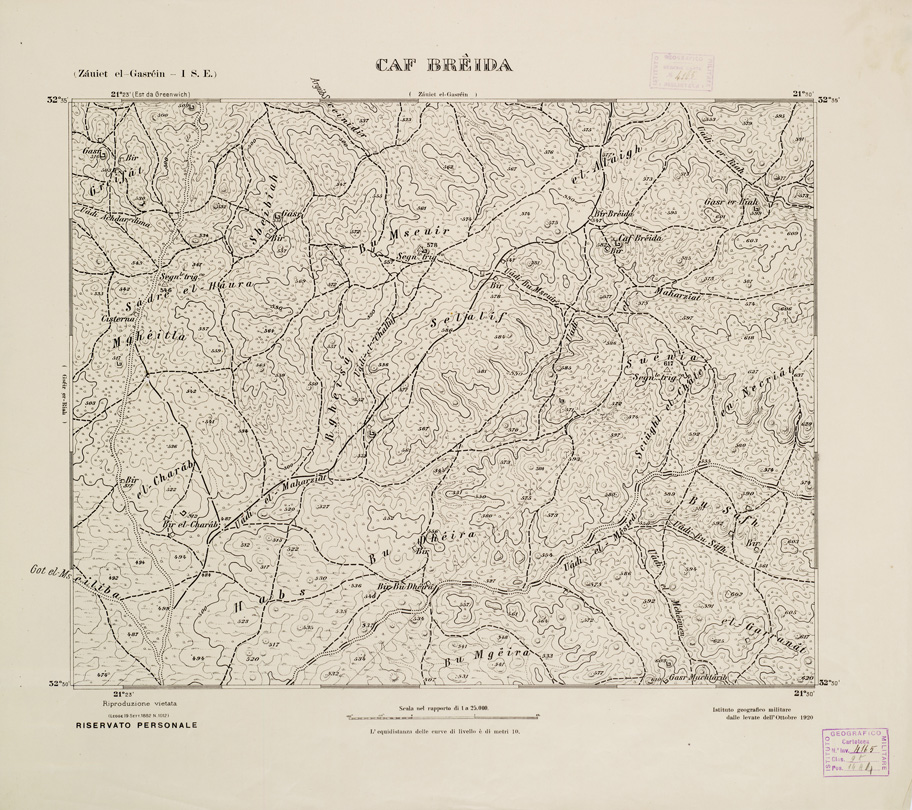 (N:2745) CARTA TOPOGRAFICA DELLA CIRENAICA AL 25.000 - ZAUIET EL-GASREIN I S. E. - Caf Breida (B0009625) Carte e stampe antiche: riproduzione a colori su carta (formato A2)