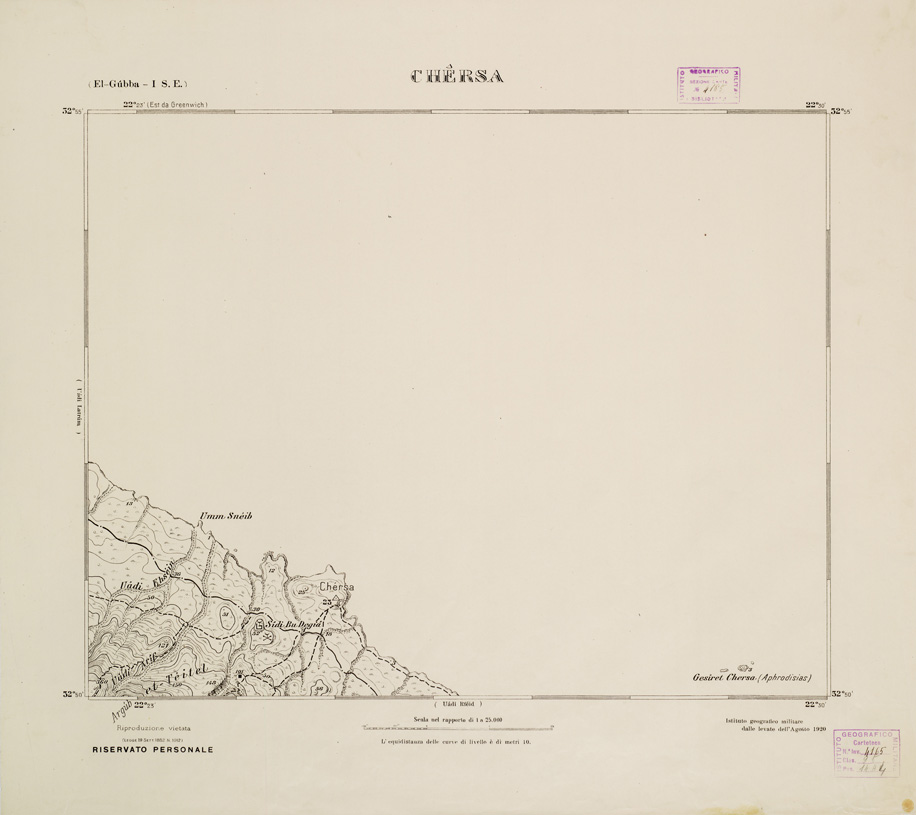 (N:2746) CARTA TOPOGRAFICA DELLA CIRENAICA AL 25.000 - EL-GUBBA I S. E. - Chersa (B0009627) Carte e stampe antiche: riproduzione a colori su carta (formato A2)