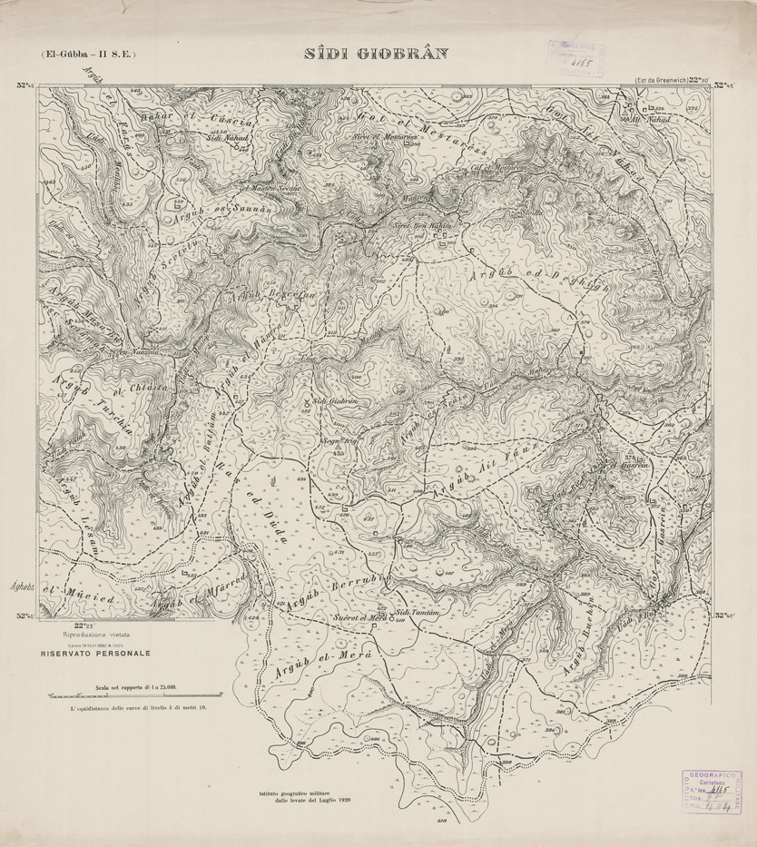(N:2776) CARTA TOPOGRAFICA DELLA CIRENAICA AL 25.000 - EL-GUBBA II S. E. - Sidi Giobran (B0009631) Carte e stampe antiche: riproduzione a colori su carta (formato A2)