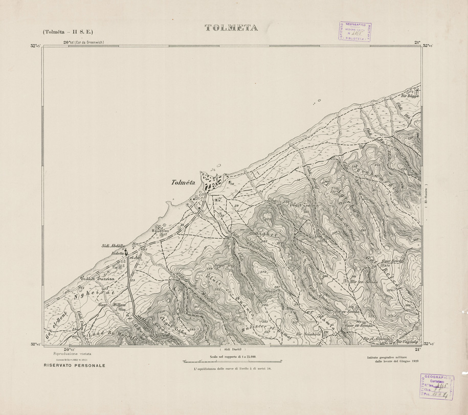 (N:2785) CARTA TOPOGRAFICA DELLA CIRENAICA AL 25.000 - TOLMETA II S. E. - Tolmeta (B0009633) Carte e stampe antiche: riproduzione a colori su carta (formato A2)