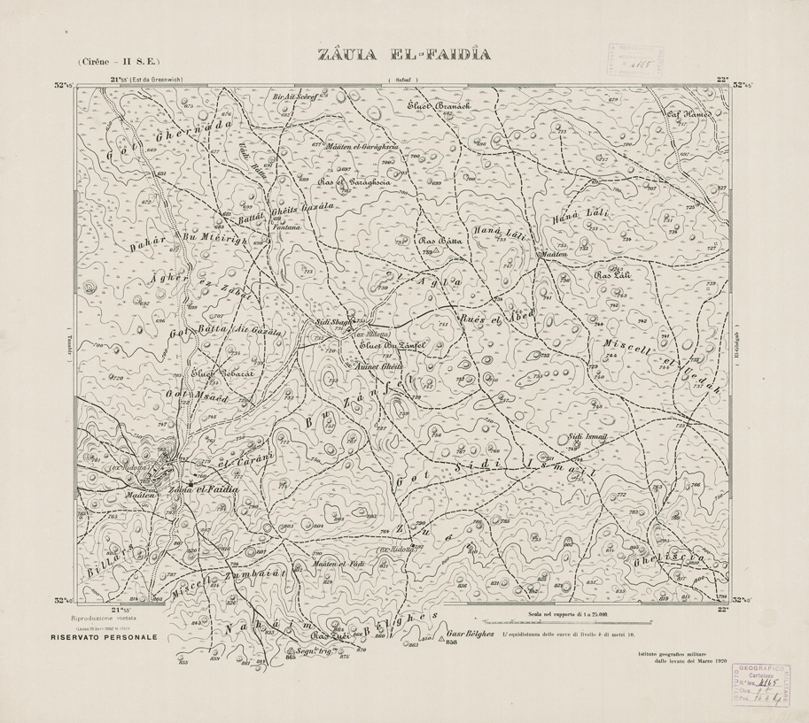 (N:2795) CARTA TOPOGRAFICA DELLA CIRENAICA AL 25.000 - CIRENE II S. E. - Zauia El-Faidia (B0009634) Carte e stampe antiche: riproduzione a colori su carta (formato A2)