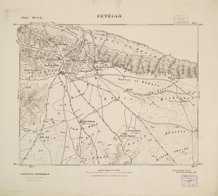 (N:2761) CARTA TOPOGRAFICA DELLA CIRENAICA AL 25.000 - DERNA III S. E. - Feteiah (B0009635) Carte e stampe antiche: riproduzione a colori su carta (formato A2)