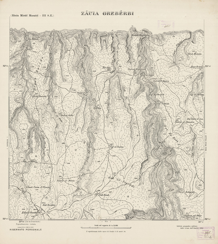 (N:2797) CARTA TOPOGRAFICA DELLA CIRENAICA AL 25.000 - ZAUIA MIRAD MASAUD III S. E. - Zauia Greberbi (B0009636) Carte e stampe antiche: riproduzione a colori su carta (formato A2)