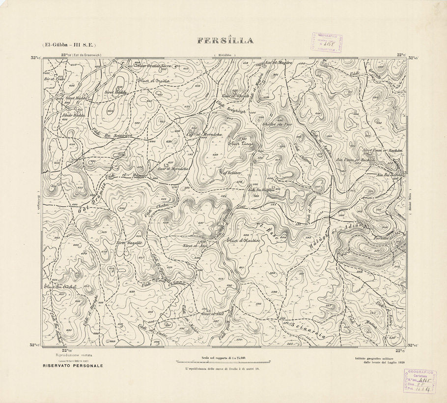 (N:2760) CARTA TOPOGRAFICA DELLA CIRENAICA AL 25.000 - EL-GUBBA III S. E. - Fersilla (B0009638) Carte e stampe antiche: riproduzione a colori su carta (formato A2)