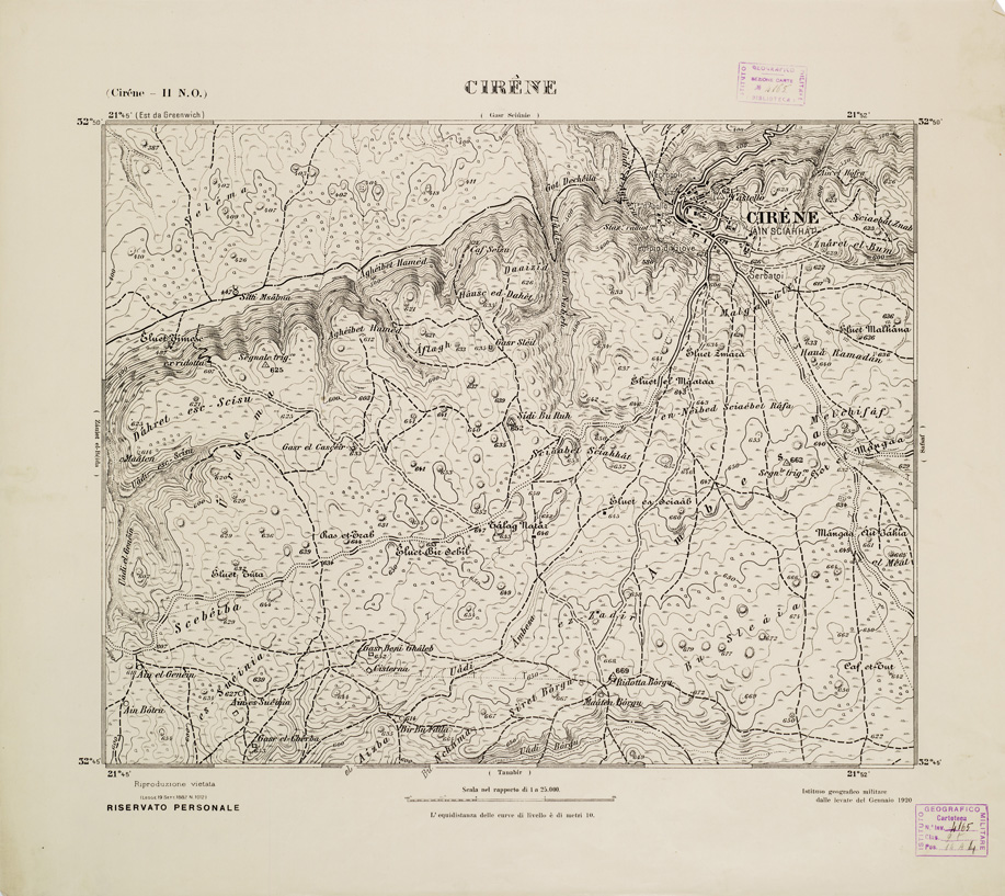 (N:2747) CARTA TOPOGRAFICA DELLA CIRENAICA AL 25.000 - CIRENE II N. O. - Cirene (B0009645) Carte e stampe antiche: riproduzione a colori su carta (formato A2)