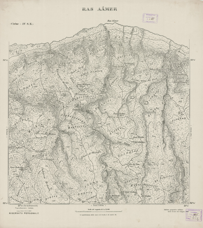 (N:2748) CARTA TOPOGRAFICA DELLA CIRENAICA AL 25.000 - DERNA IV S. E. - Ras Aamer (B0009648) Carte e stampe antiche: riproduzione a colori su carta (formato A2)
