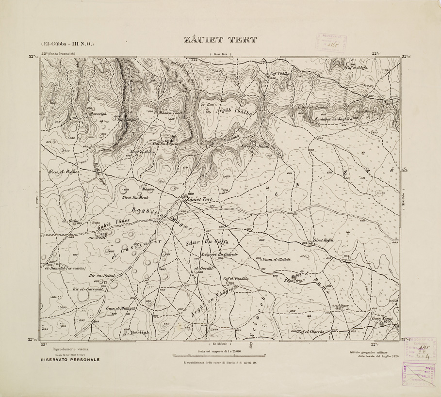 (N:2794) CARTA TOPOGRAFICA DELLA CIRENAICA AL 25.000 - EL-GUBBA III N. O. - Zauiet Tert (B0009649) Carte e stampe antiche: riproduzione a colori su carta (formato A2)