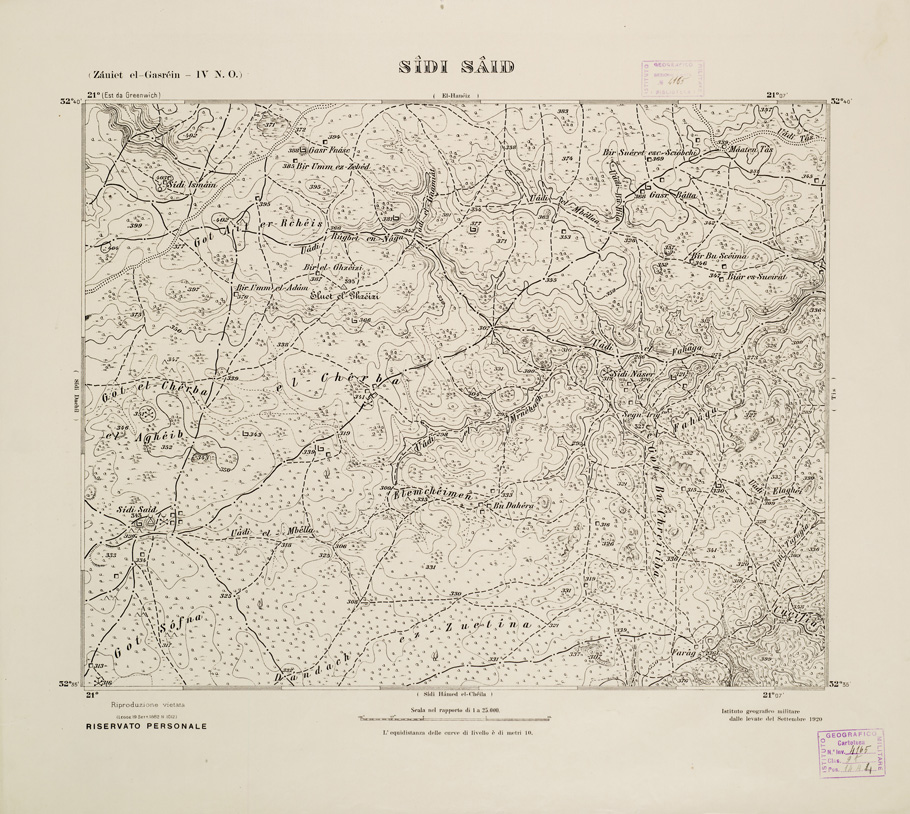 (N:2778) CARTA TOPOGRAFICA DELLA CIRENAICA AL 25.000 - ZAUIET EL-GASREIN IV N. O. - Sidi Said (B0009653) Carte e stampe antiche: riproduzione a colori su carta (formato A2)