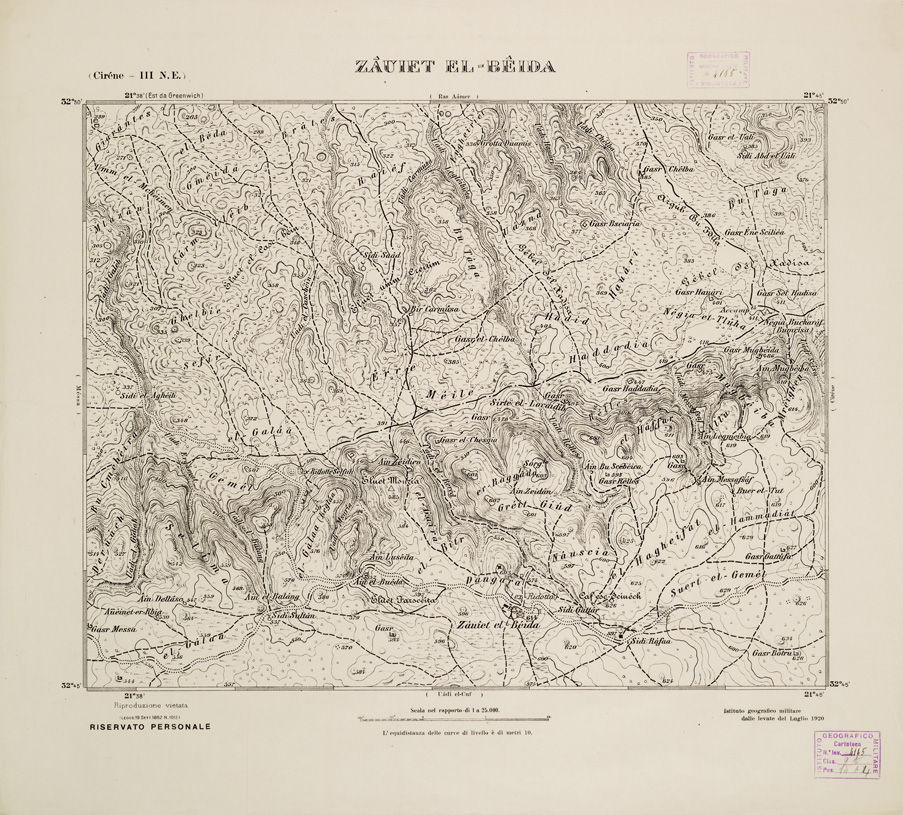 (N:2793) CARTA TOPOGRAFICA DELLA CIRENAICA AL 25.000 - CIRENE III N. E. - Zauiet El-Beida (B0009661) Carte e stampe antiche: riproduzione a colori su carta (formato A2)