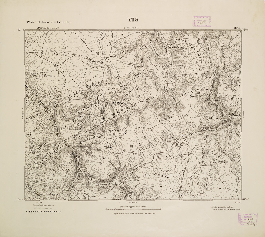 (N:2783) CARTA TOPOGRAFICA DELLA CIRENAICA AL 25.000 - ZAUIET EL-GASREIN IV N. E. - Tis (B0009663) Carte e stampe antiche: riproduzione a colori su carta (formato A2)