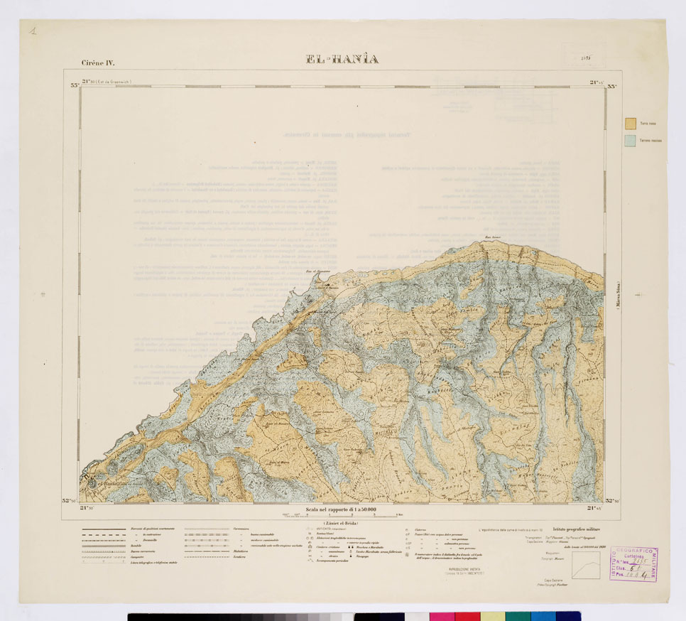 (N:7450) CARTA TOPOGRAFICA DELLA CIRENAICA ALLA SCALA DI 1:50.000 - CIRENE IV - El-Hania (B0009721) Carte e stampe antiche: riproduzione a colori su carta (formato A2)