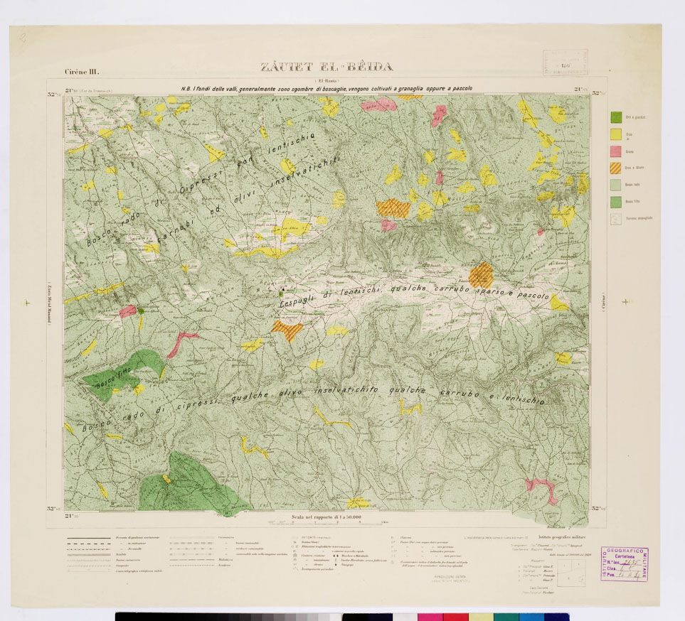 (N:7483) CARTA TOPOGRAFICA DELLA CIRENAICA ALLA SCALA DI 1:50.000 - CIRENE III - Zauiet El-Beida (B0009740) Carte e stampe antiche: riproduzione a colori su carta (formato A2)