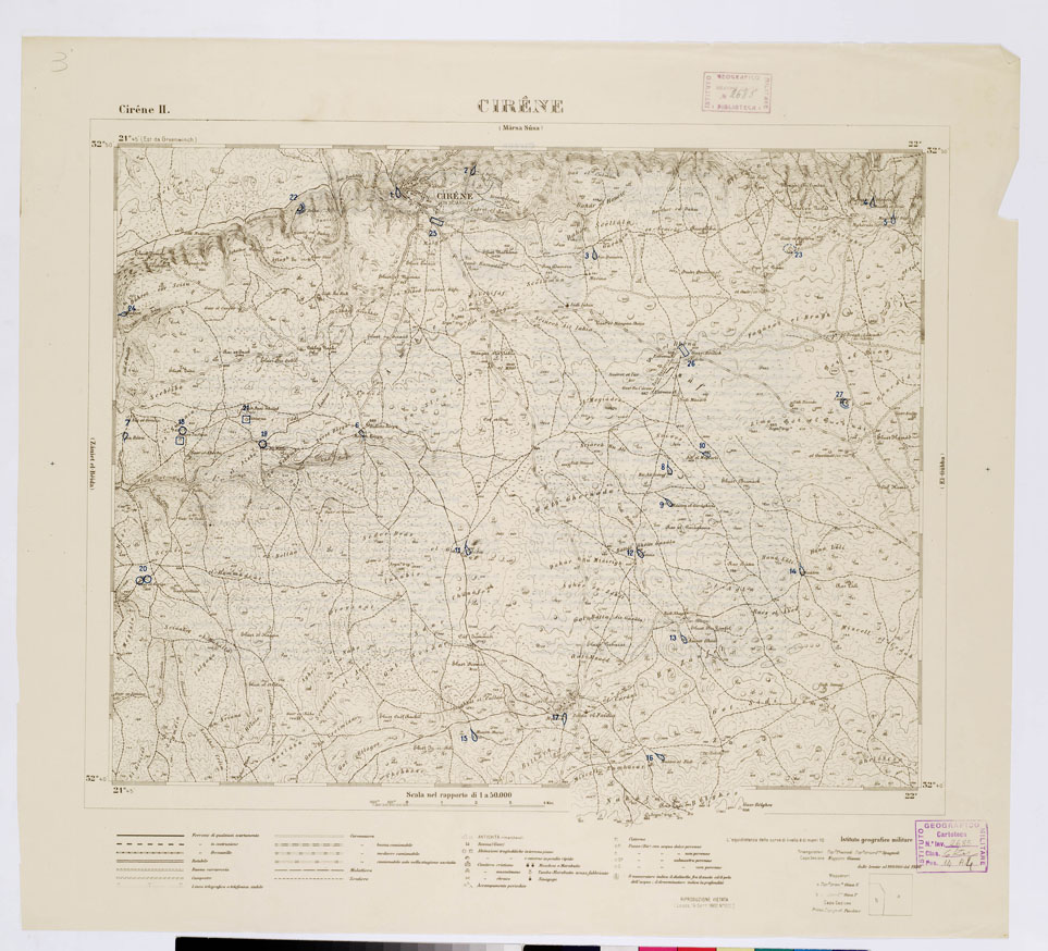 (N:7490) CARTA TOPOGRAFICA DELLA CIRENAICA ALLA SCALA DI 1:50.000 - CIRENE II - Cirene (B0009760, B0009761) Carte e stampe antiche: riproduzione a colori su carta (formato A2)