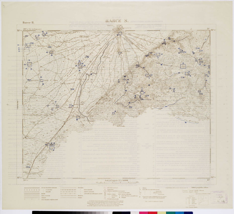 (N:7528) CARTA TOPOGRAFICA DELLA CIRENAICA ALLA SCALA DI 1:50.000 - BARCE II - Barce S. - Pozzi e cisterne (B0009798, B0009799) Carte e stampe antiche: riproduzione a colori su carta (formato A2)