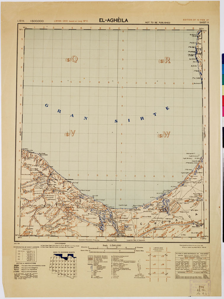 (N:11579) LIBYA (CARTA DERIVATA DAL 400.000 ITALIANO) - El-Agheila (B0009813) Carte e stampe antiche: riproduzione a colori su carta (formato A2)