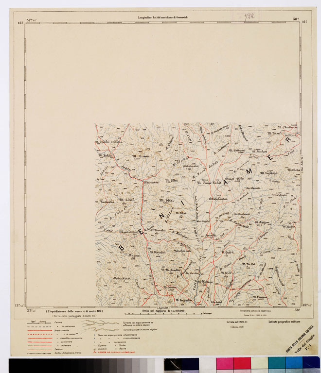 (N:2927) CARTA DELLA COLONIA ERITREA. I.G.M. - Foglio 1 - VALLE DEL GIAGHE (B0010429) Carte e stampe antiche: riproduzione a colori su carta (formato A2)